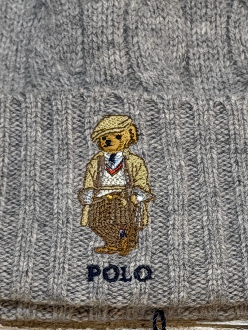 Polo Ralph Lauren Polo Bear Beanie Gray Cable Knit Hat NWT O/S Winter Preppy - Picture 3 of 7